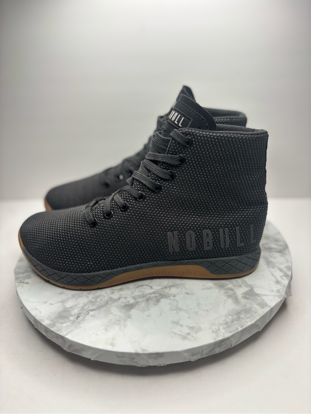 Size 7.5- NOBULL Black Gum Outwork High-Top training shoes